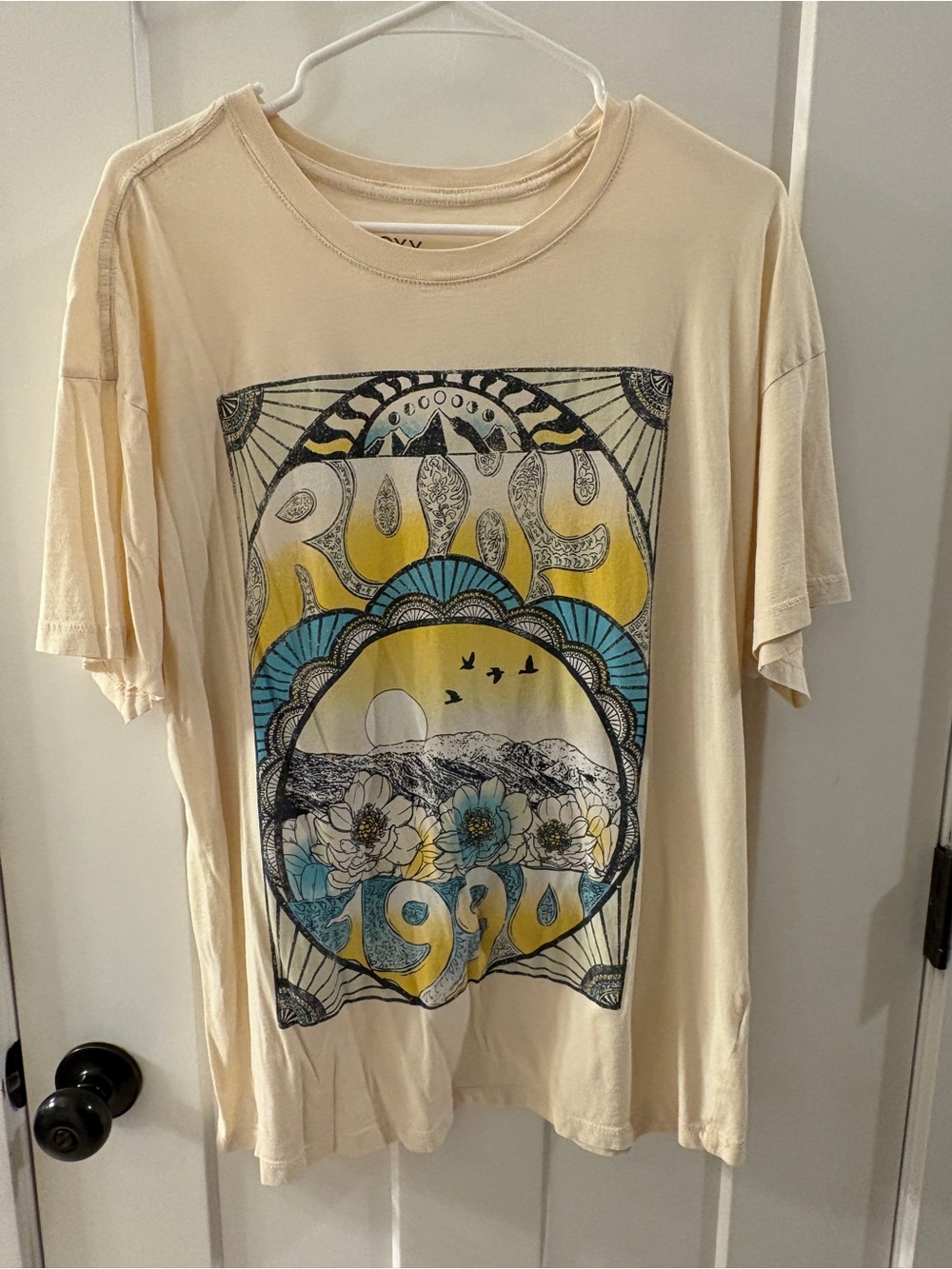 Roxy Graphic Tee - Cream 1994 Floral Sunrise Print